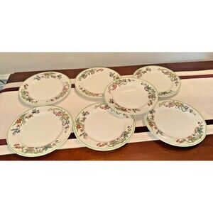 Set of 7 Syracuse China Old Ivory Bombay Green Trim Salad/Dessert Plates